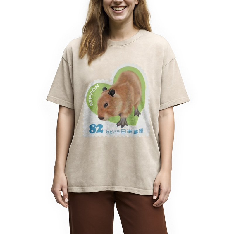 Tokyocanvas Japanese Capybara Washed T-Shirt