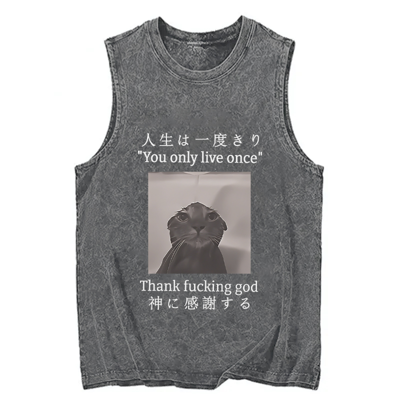Tokyocanvas Funny Melancholy Cat Washed Tank