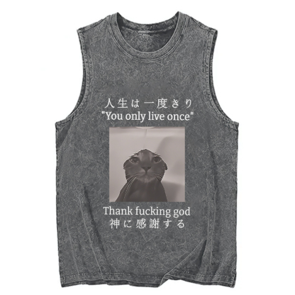 Tokyocanvas Funny Melancholy Cat Washed Tank