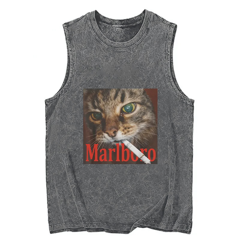Tokyocanvas Funny Smoking Cat Meme Washed Tank