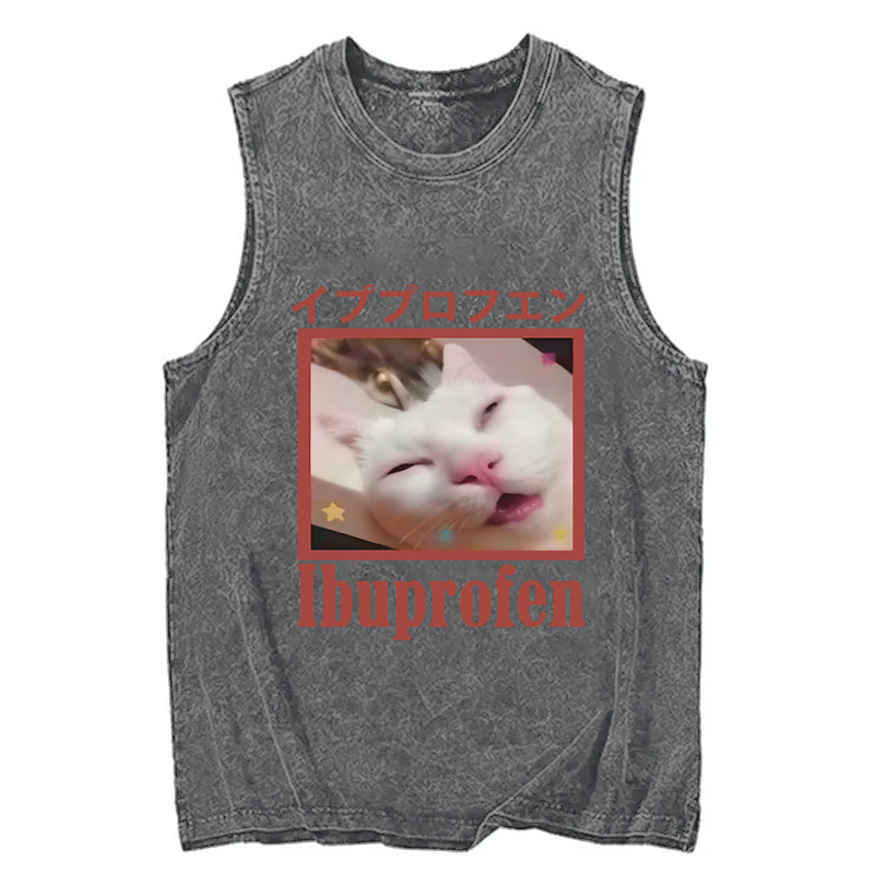 Tokyocanvas Ibuprofen Meme Cat Washed Tank