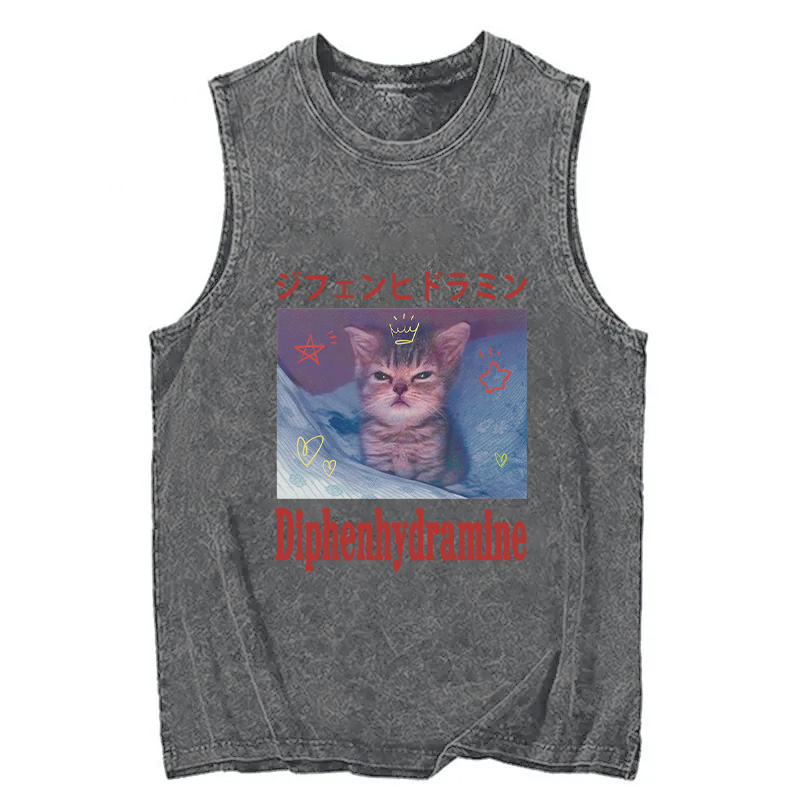 Tokyocanvas Diphenhydramine Cat Funny Meme Washed Tank