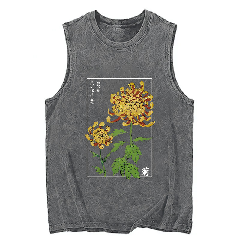 Tokyocanvas Retro Chrysanthemum Washed Tank