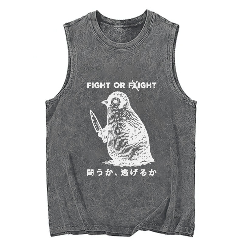 Tokyocanvas Funny Fight Or Flight Washed Tank