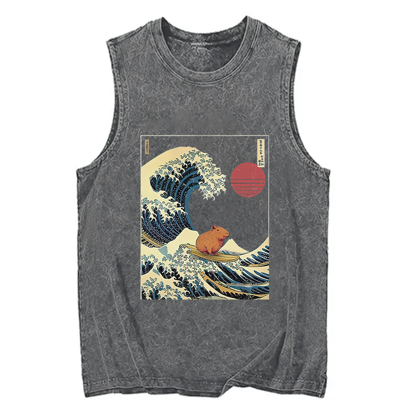Tokyocanvas Capybara Surfing Washed Tank