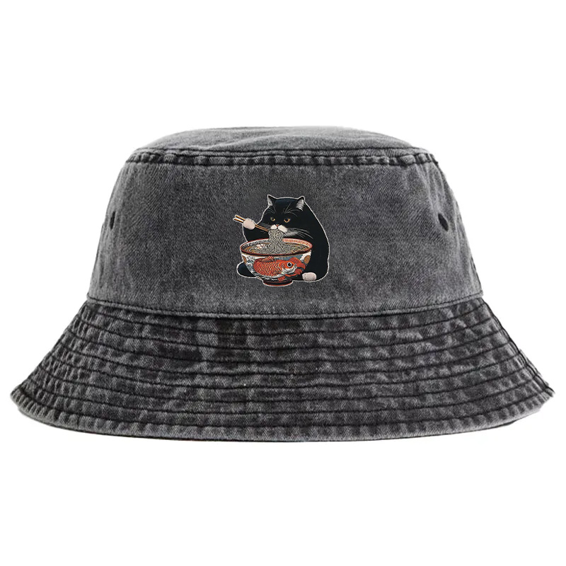 Tokyocanvas Fat Cat Eating Ramen Washed Bucket Hat