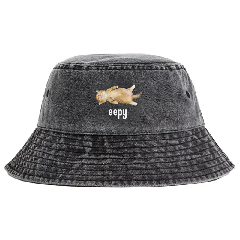 Tokyocanvas Silly Sleepy Cat Meme Washed Bucket Hat