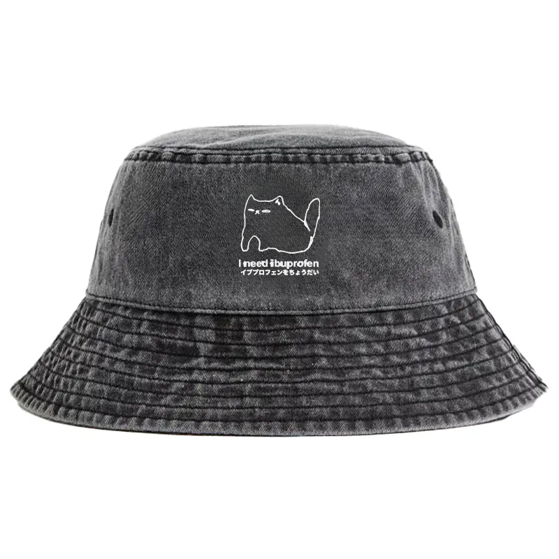 Tokyocanvas I Need Ibuprofen Cat Washed Bucket Hat