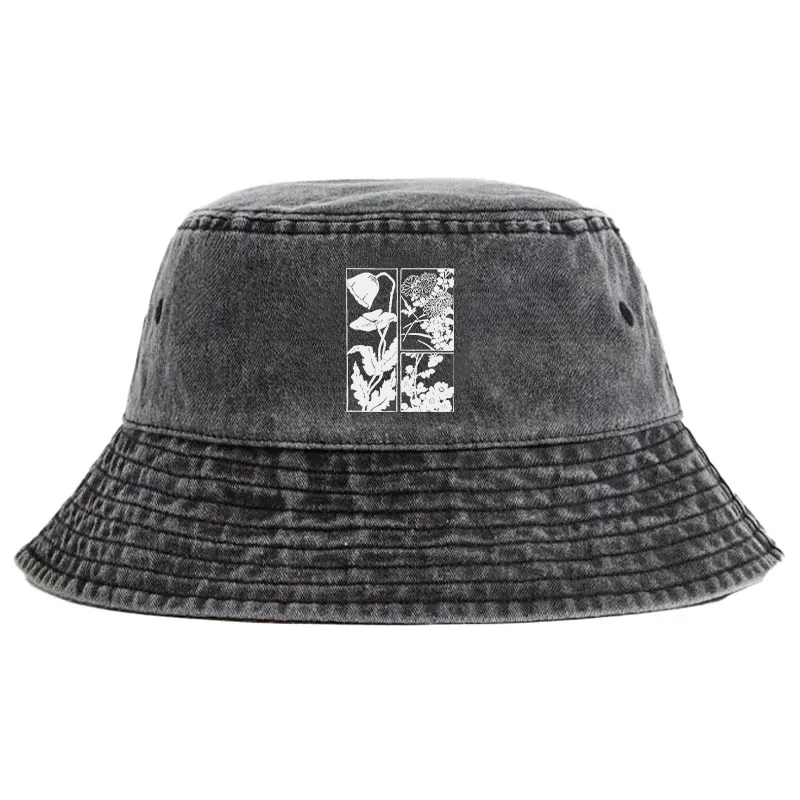 Tokyocanvas Woodcut Flowers Washed Bucket Hat
