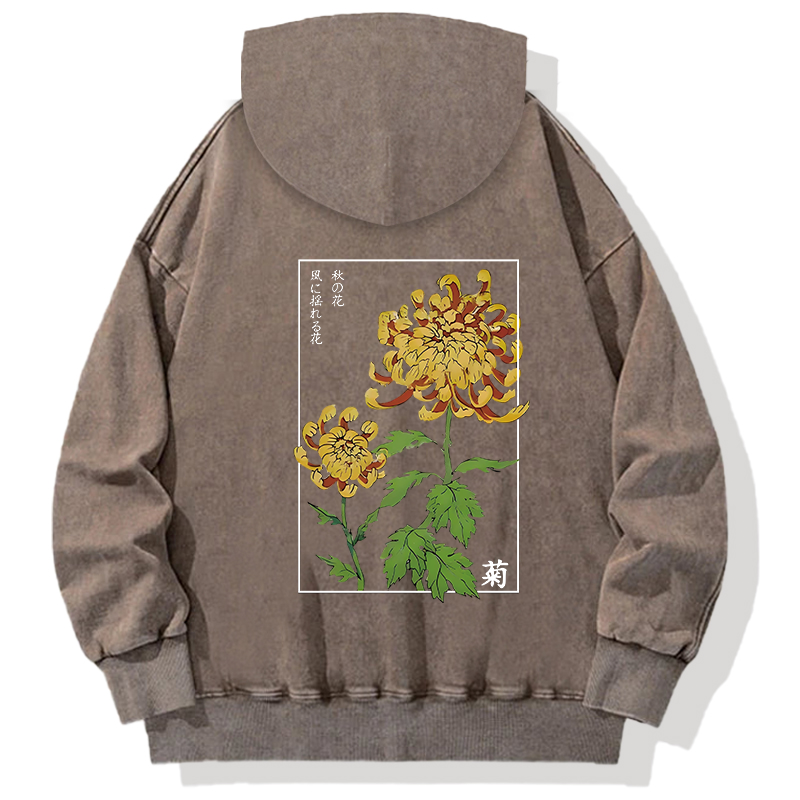 Tokyocanvas Retro Chrysanthemum Back Washed Hoodie