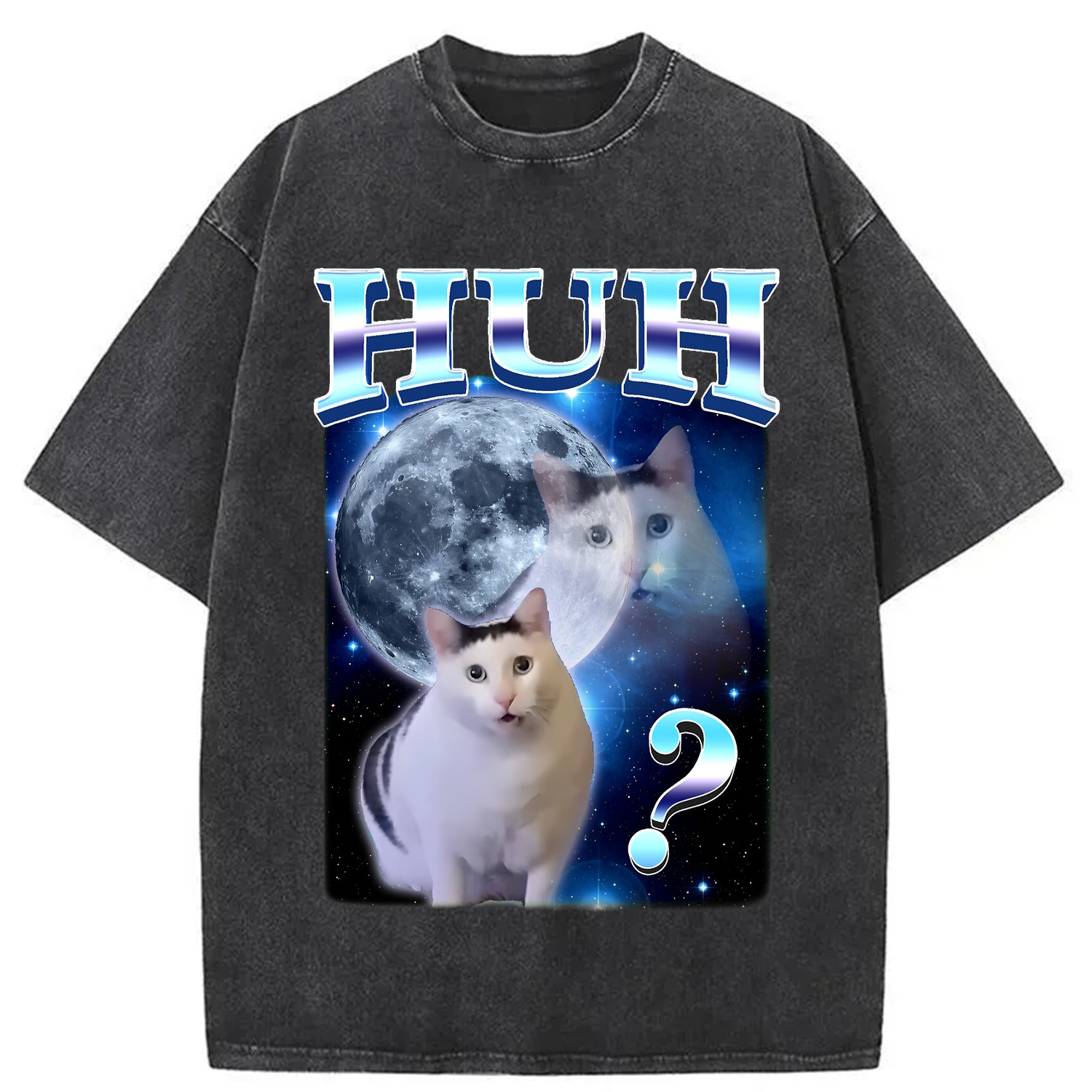 Tokyocanvas Huh Cat Funny Dank Meme Moon Washed T-Shirt
