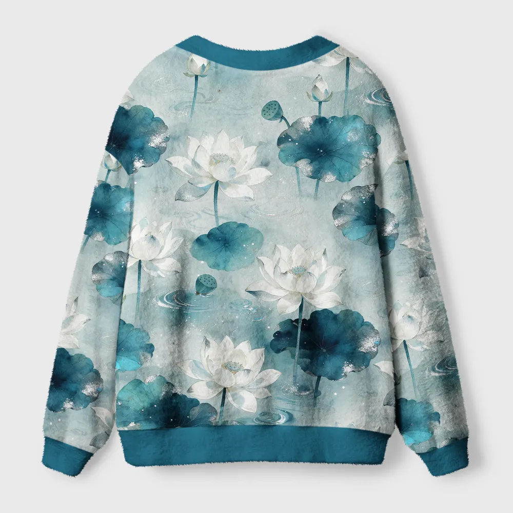 Tokyocanvas Misty Lotus Fuzzy Ugly Cardigan Sweatshirt
