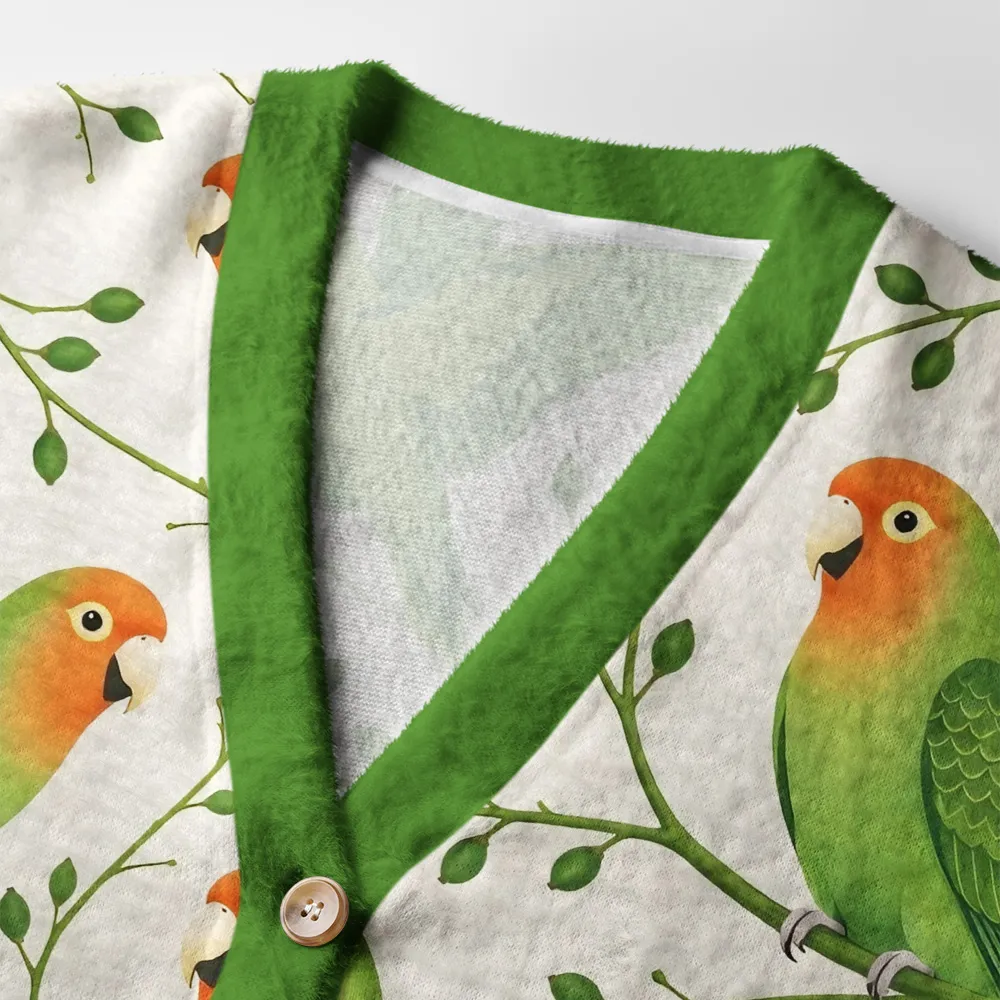 Tokyocanvas Green Chirp Fuzzy Ugly Cardigan Sweatshirt