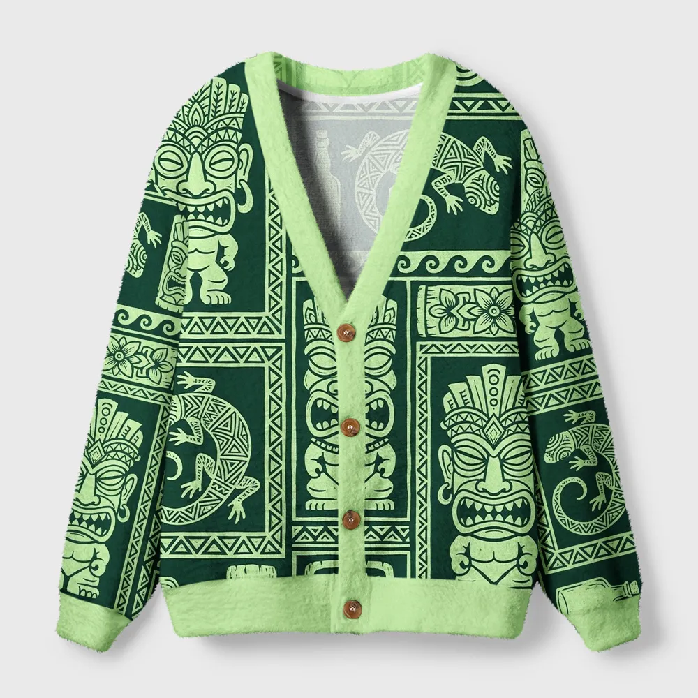 Tokyocanvas Tiki Tribal Block Fuzzy Ugly Cardigan Sweatshirt