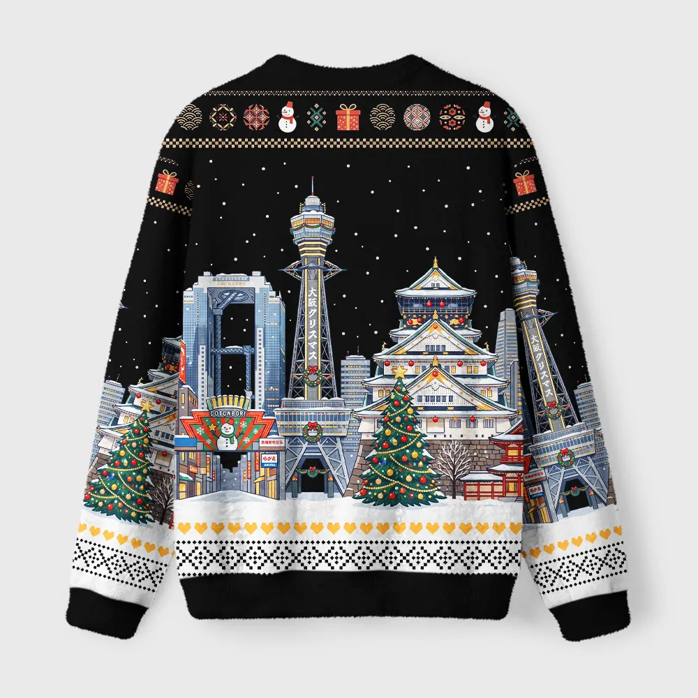 Tokyocanvas Osaka Christmas Night Fuzzy Christmas Ugly Sweatshirt