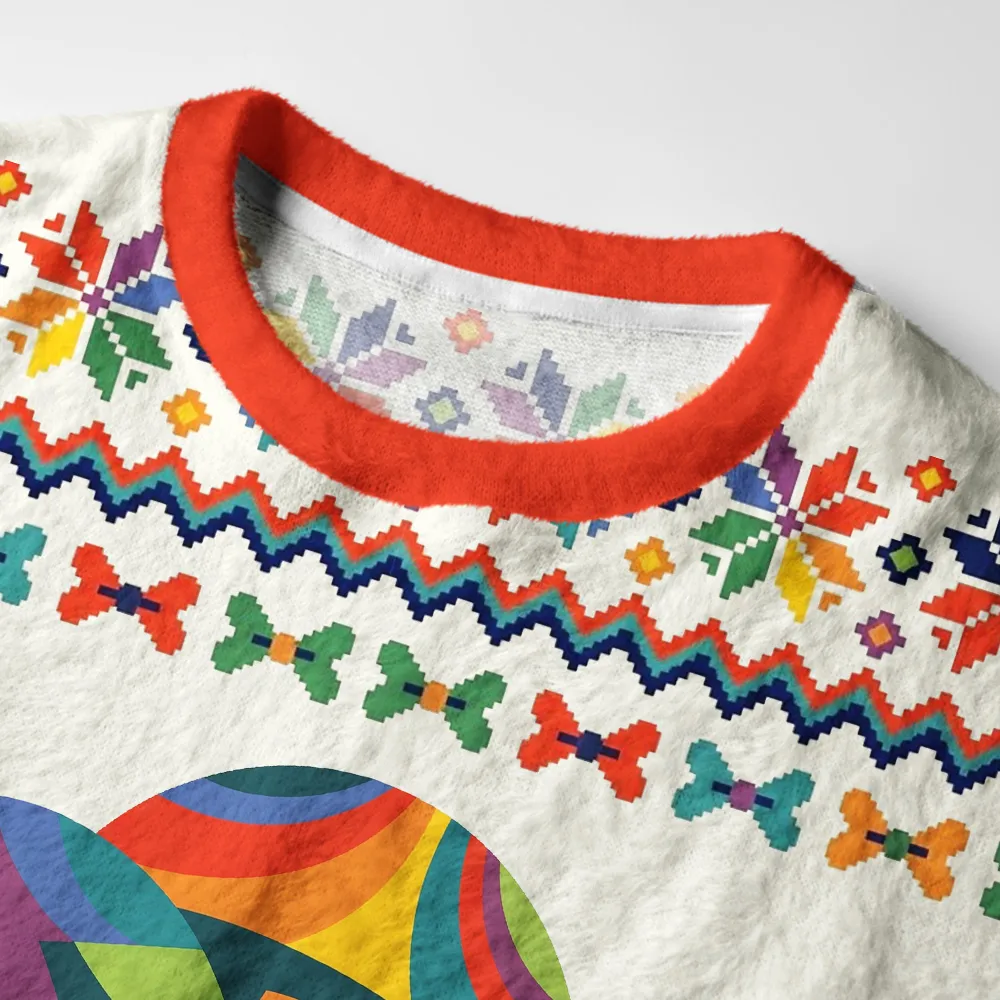 Tokyocanvas Rainbow Shroom Fuzzy Christmas Ugly Sweatshirt