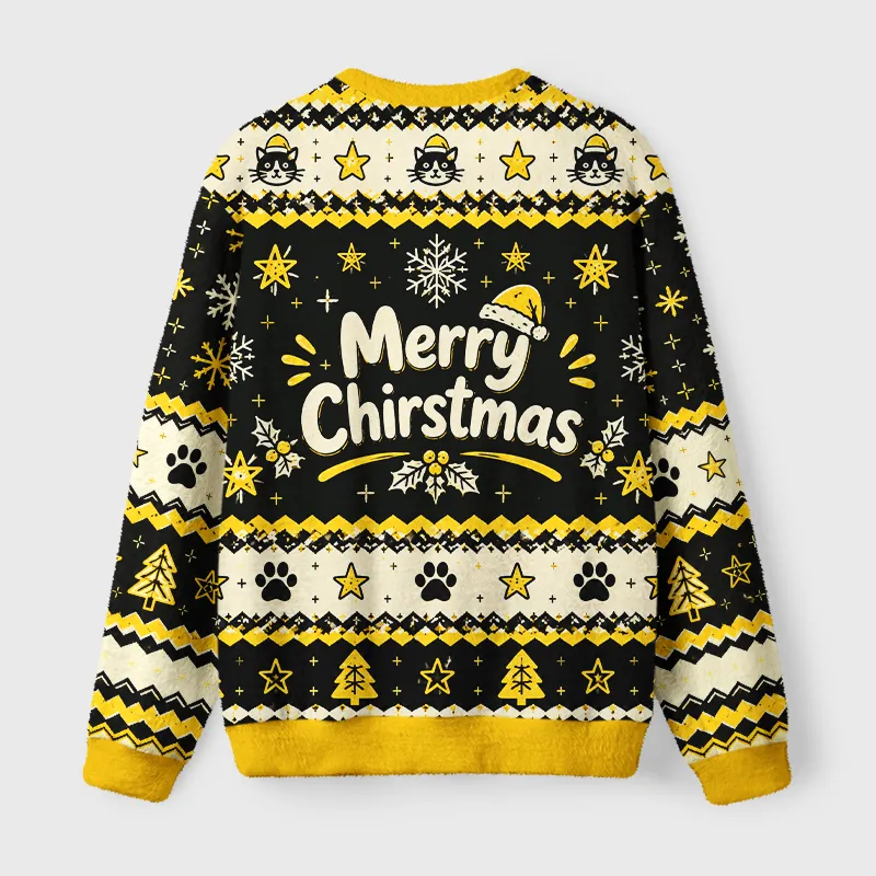Tokyocanvas Dizzy Goofy Cat Fuzzy Christmas Ugly Sweatshirt