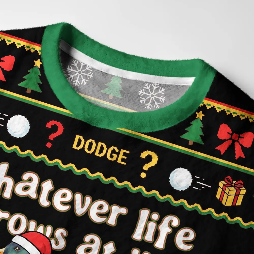 Tokyocanvas Funny Duck Life Trouble Meme Fuzzy Christmas Ugly Sweatshirt