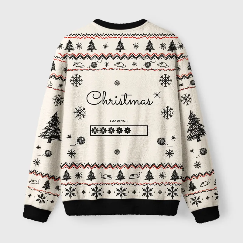 Tokyocanvas Funny Messy Line Cat Fuzzy Christmas Ugly Sweatshirt
