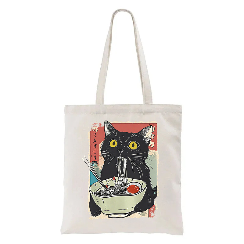 Tokyocanvas Cute Cat Eating Ramen Tote Bag