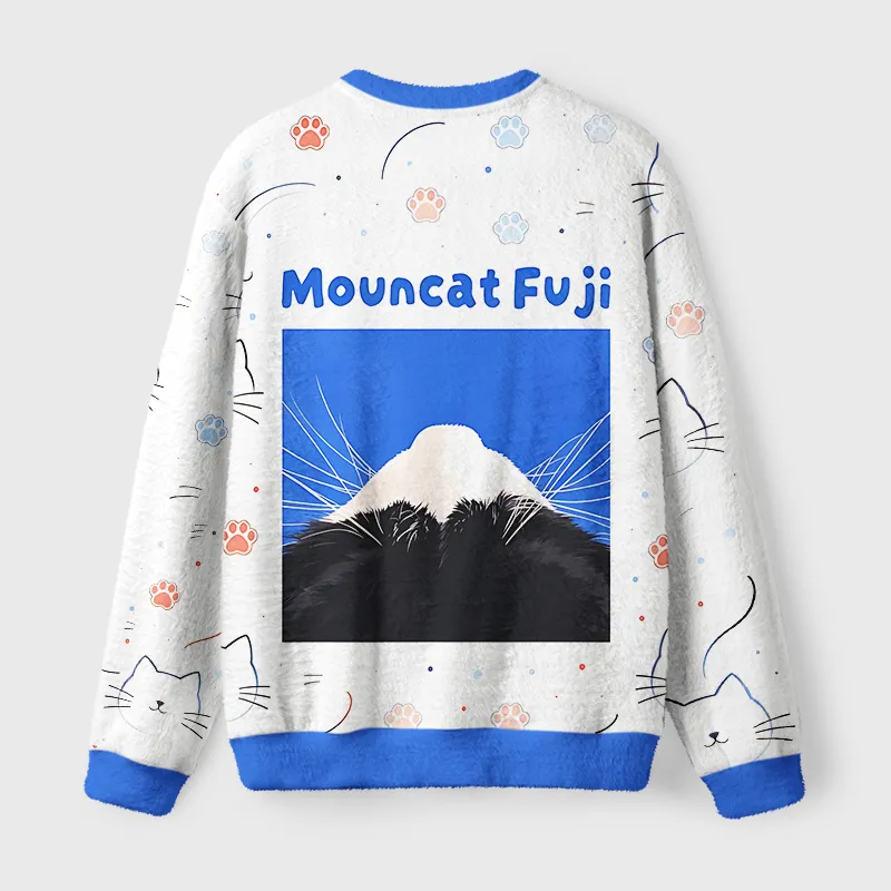 Tokyocanvas Cute Cat Fuji Mountain Art Fuzzy Christmas Ugly Sweatshirt