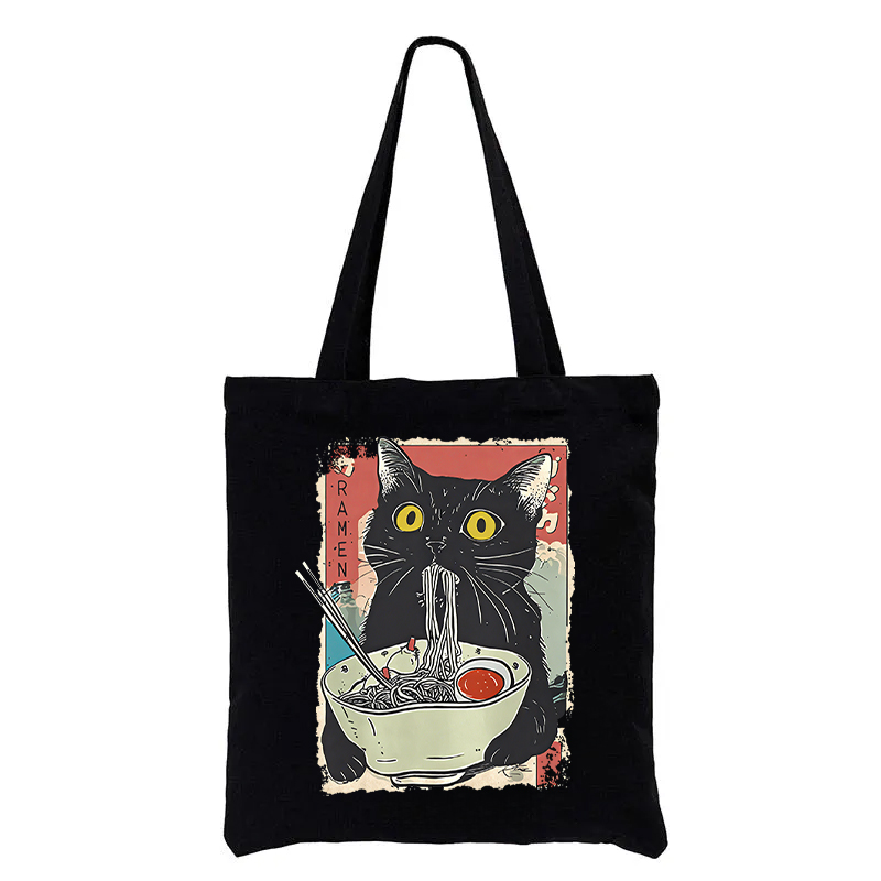 Tokyocanvas Cute Cat Eating Ramen Tote Bag