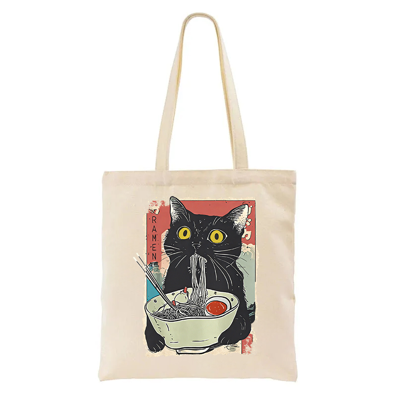 Tokyocanvas Cute Cat Eating Ramen Tote Bag