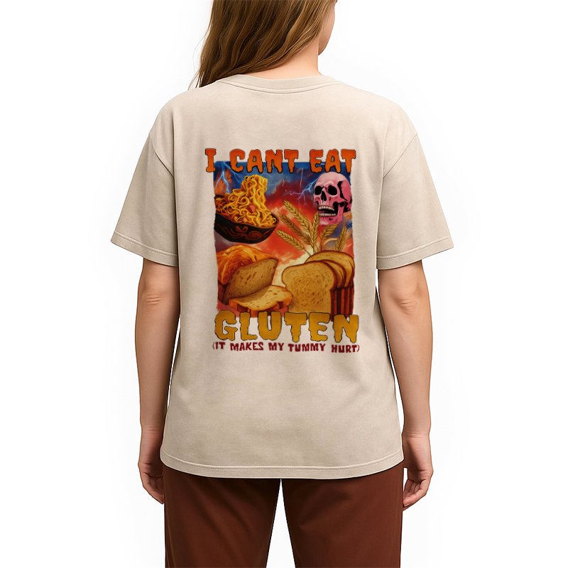 Tokyocanvas I Can't Eat Gluten Funny Meme Back Washed T-Shirt