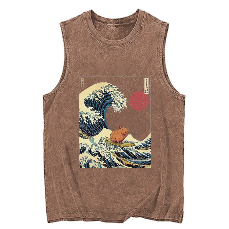Tokyocanvas Capybara Surfing Washed Tank