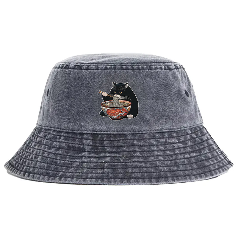 Tokyocanvas Fat Cat Eating Ramen Washed Bucket Hat