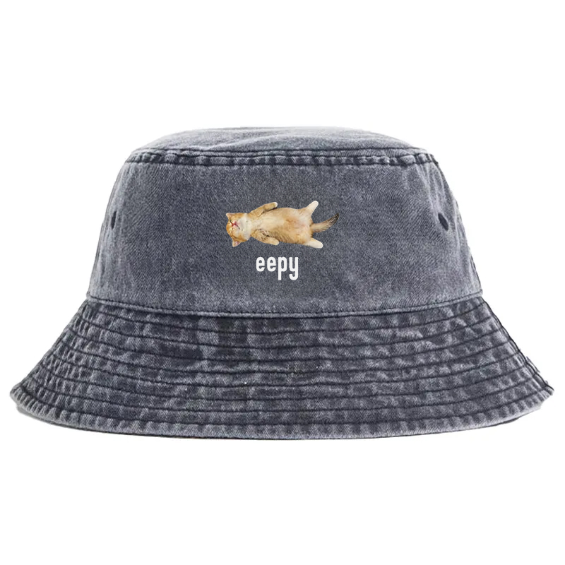 Tokyocanvas Silly Sleepy Cat Meme Washed Bucket Hat