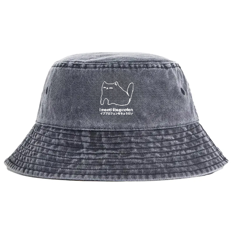 Tokyocanvas I Need Ibuprofen Cat Washed Bucket Hat
