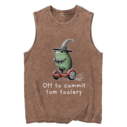 Tokyocanvas Frog Riding A Balance Scooter Washed Tank