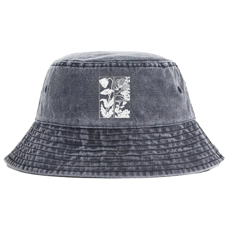 Tokyocanvas Woodcut Flowers Washed Bucket Hat