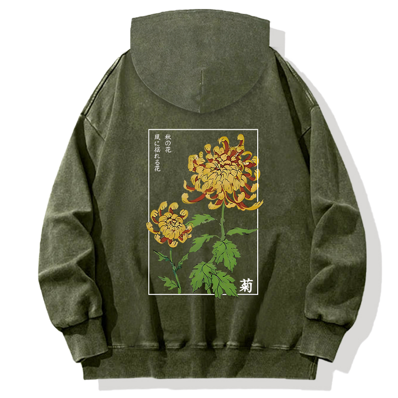 Tokyocanvas Retro Chrysanthemum Back Washed Hoodie
