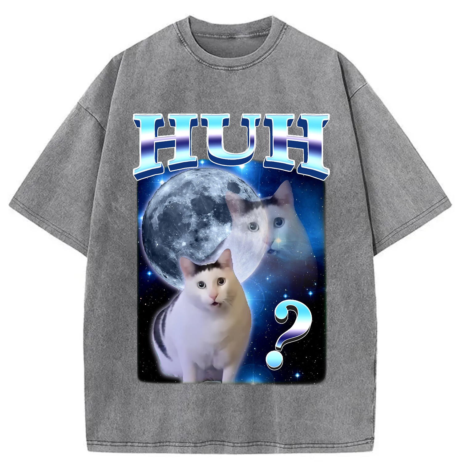 Tokyocanvas Huh Cat Funny Dank Meme Moon Washed T-Shirt