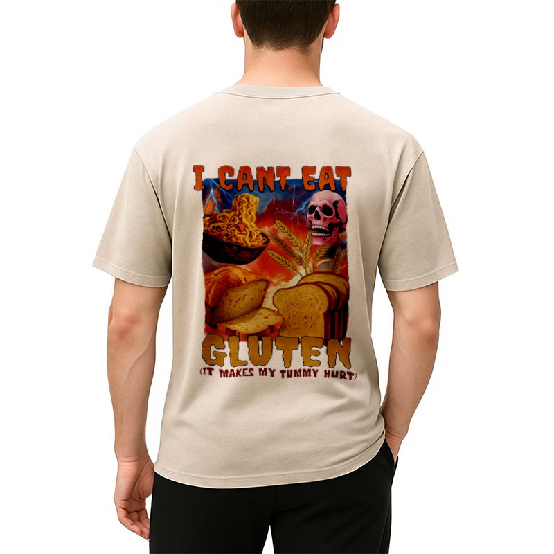 Tokyocanvas I Can't Eat Gluten Funny Meme Back Washed T-Shirt