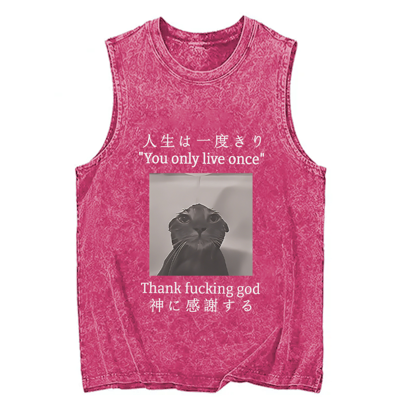 Tokyocanvas Funny Melancholy Cat Washed Tank