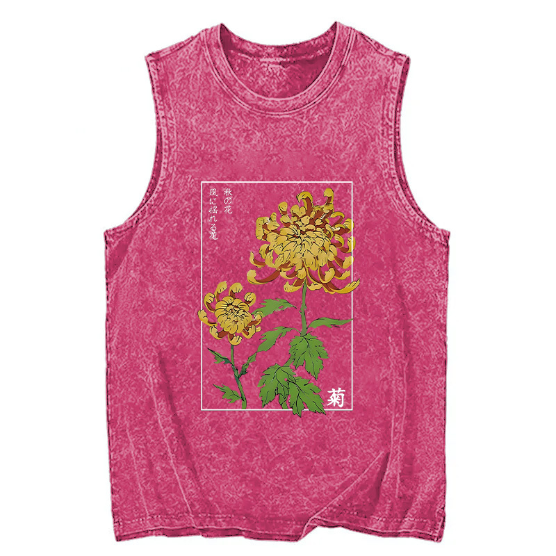 Tokyocanvas Retro Chrysanthemum Washed Tank