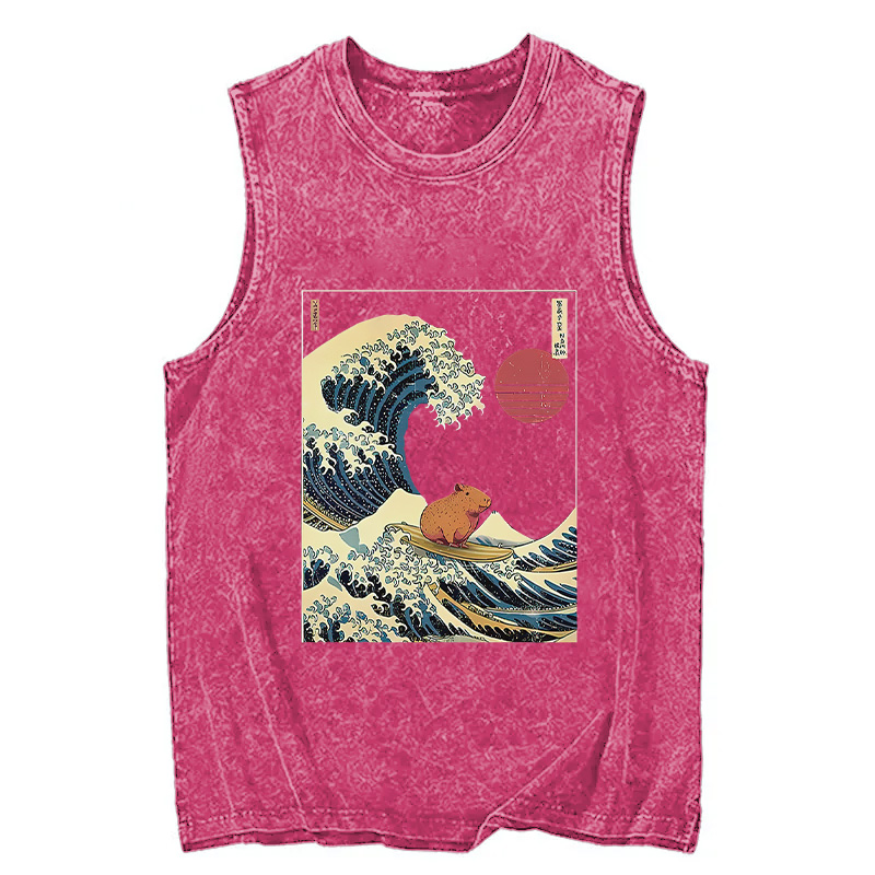 Tokyocanvas Capybara Surfing Washed Tank