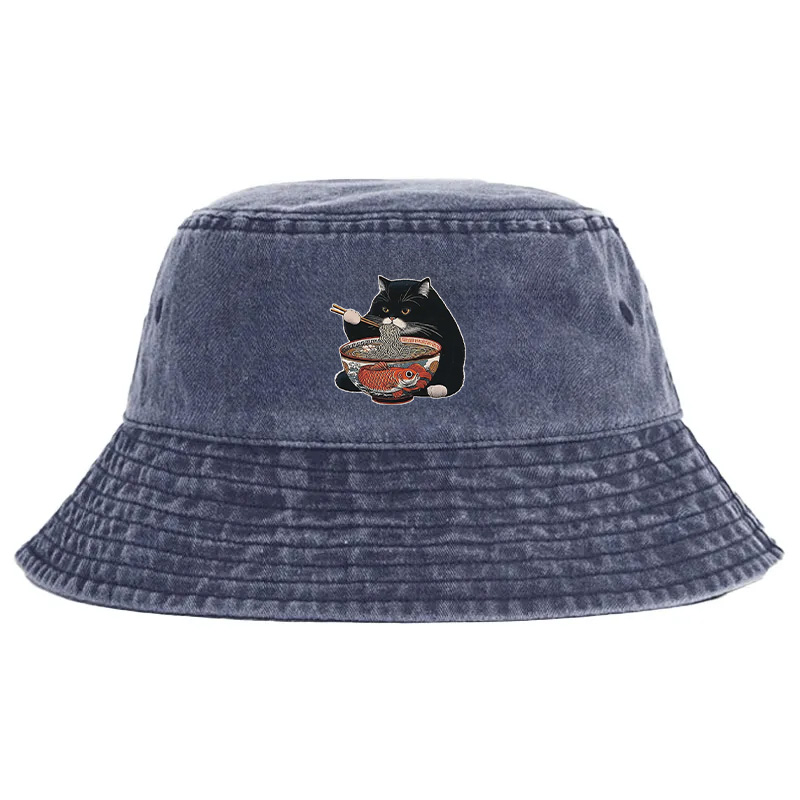 Tokyocanvas Fat Cat Eating Ramen Washed Bucket Hat