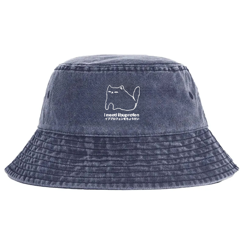 Tokyocanvas I Need Ibuprofen Cat Washed Bucket Hat