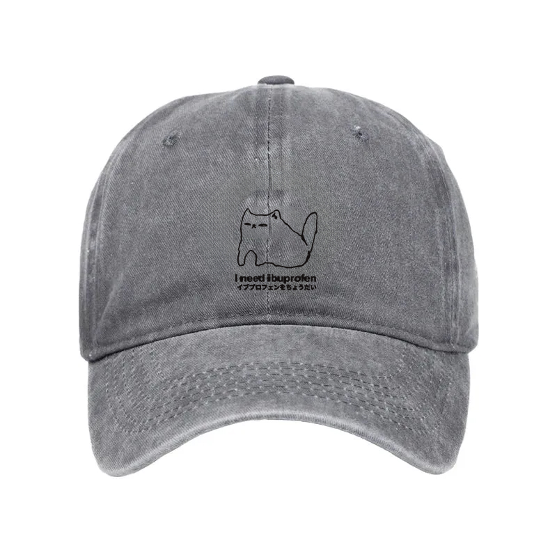 Tokyocanvas I Need Ibuprofen Cat Washed Cap