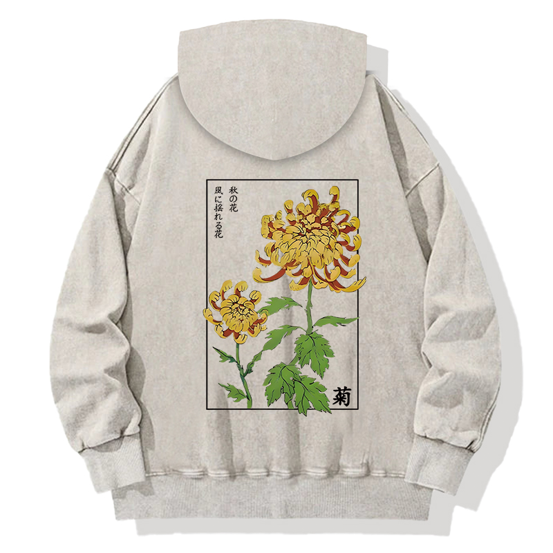 Tokyocanvas Retro Chrysanthemum Back Washed Hoodie