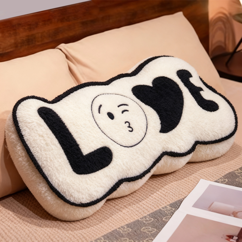 Tokyocanvas White&Black LOVE Shaped Throw Pillow