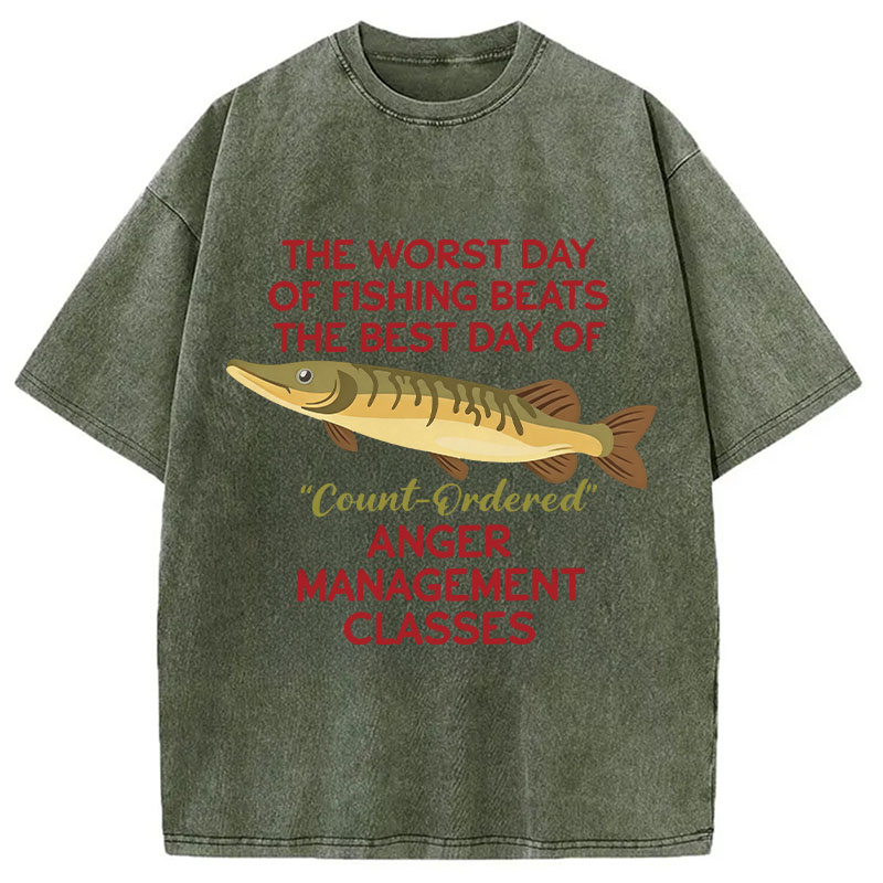 Tokyocanvas	 The Worst Day Of Fishing Beats DTG Printing Washed T-Shirt