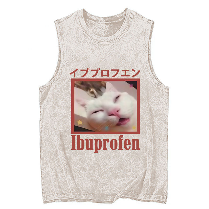 Tokyocanvas Ibuprofen Meme Cat Washed Tank