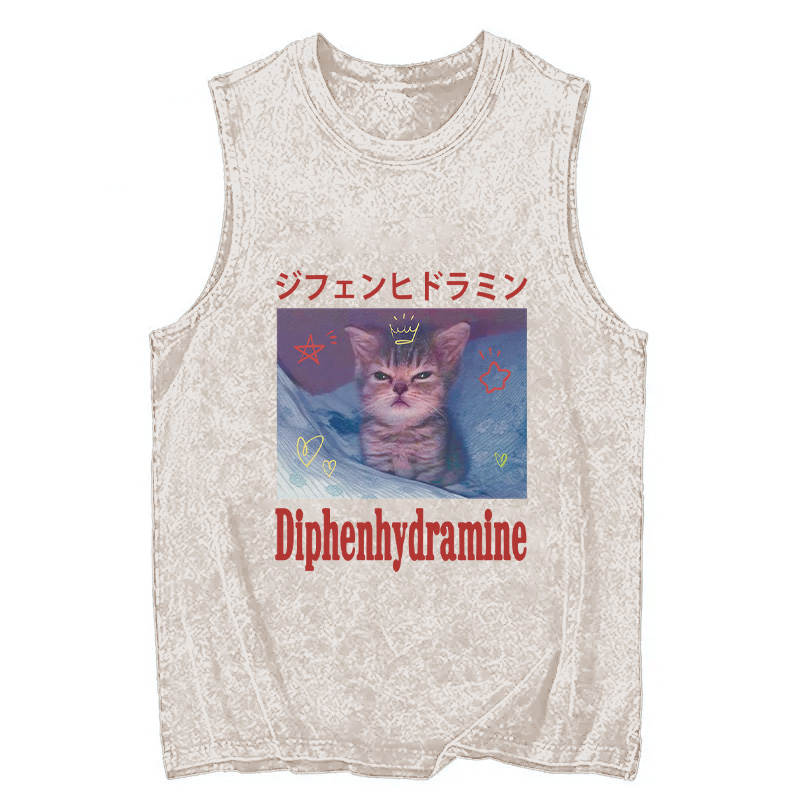 Tokyocanvas Diphenhydramine Cat Funny Meme Washed Tank