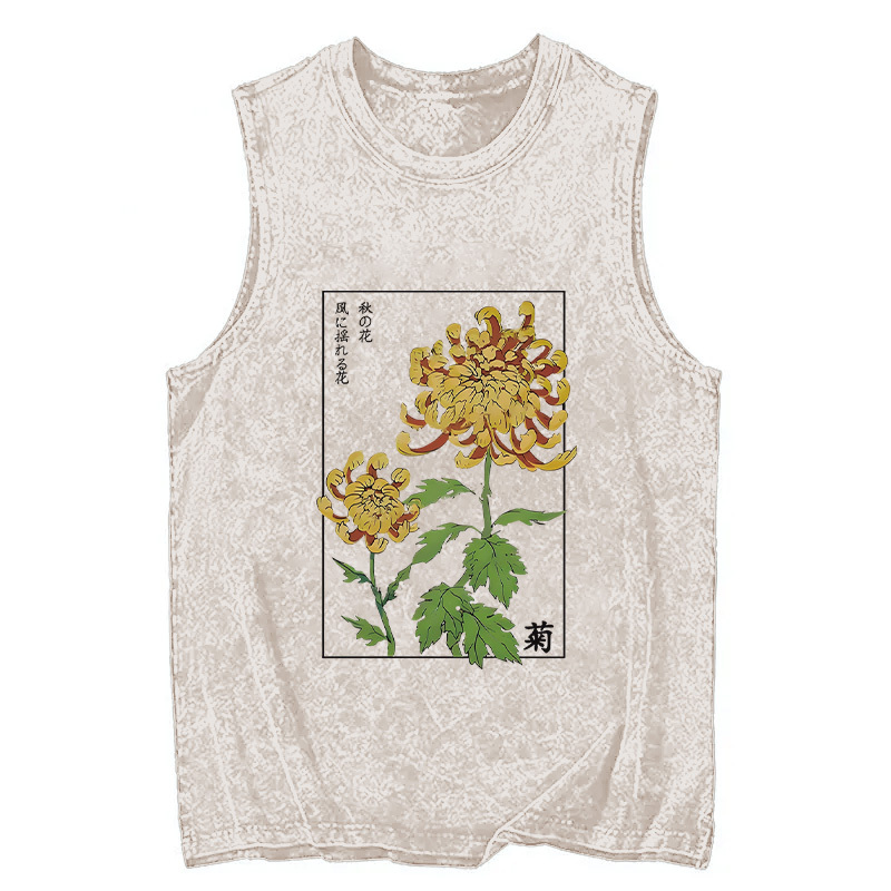 Tokyocanvas Retro Chrysanthemum Washed Tank