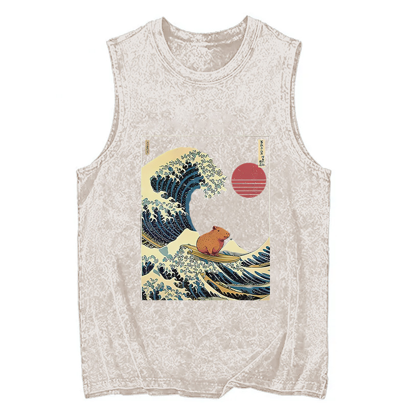 Tokyocanvas Capybara Surfing Washed Tank